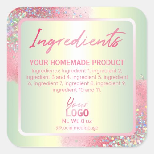 Pastel Pink Holographic Ingredient Labels
