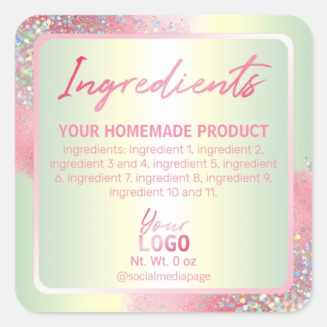 Pastel Pink Holographic Ingredient Labels (Front)