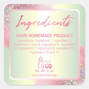 Pastel Pink Holographic Ingredient Labels