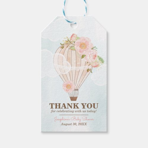 Pastel Pink Hot Air Balloon Girl Baby Shower Gift Tags