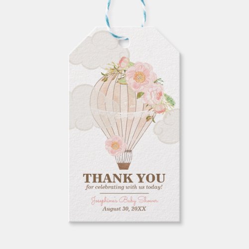 Pastel Pink Hot Air Balloon Girl Baby Shower Gift Tags