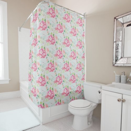 Pastel Pink Hydrangea Botanical Shower Curtain