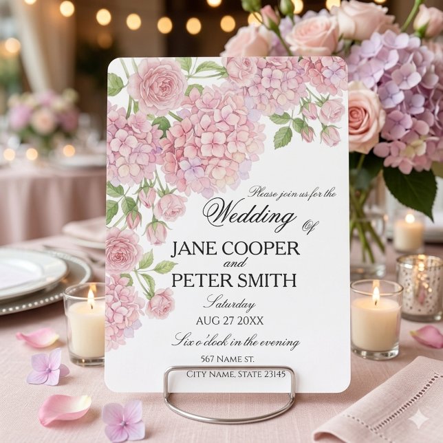Pastel pink hydrangeas and roses Budget Wedding  I Invitation (Creator Uploaded)