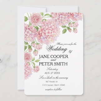 Pastel pink hydrangeas and roses Budget Wedding  I Invitation