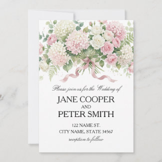 Pastel pink hydrangeas and roses Budget Wedding Invitation