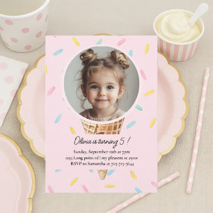 Pastel Pink Ice Cream Photo Birthday Invitation