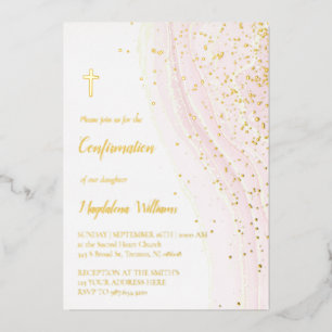 pastel pink ink and FAUX glitter   Confirmation Foil Invitation