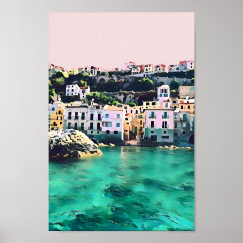 Pastel Pink Italian Costal Town Poster