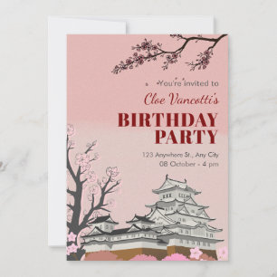 Pastel pink japanese blossom birthday invitation