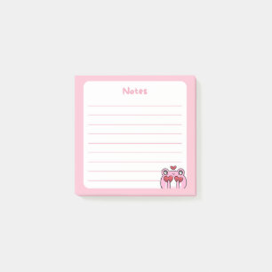 Pastel Pink Kawaii Chibi Frog Holding Hearts Post-it Notes