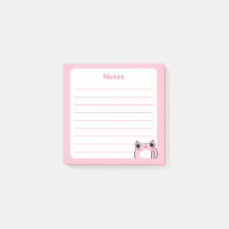 Pastel Pink Kawaii Shy Blushing Chibi Frog Waving Post-it Notes