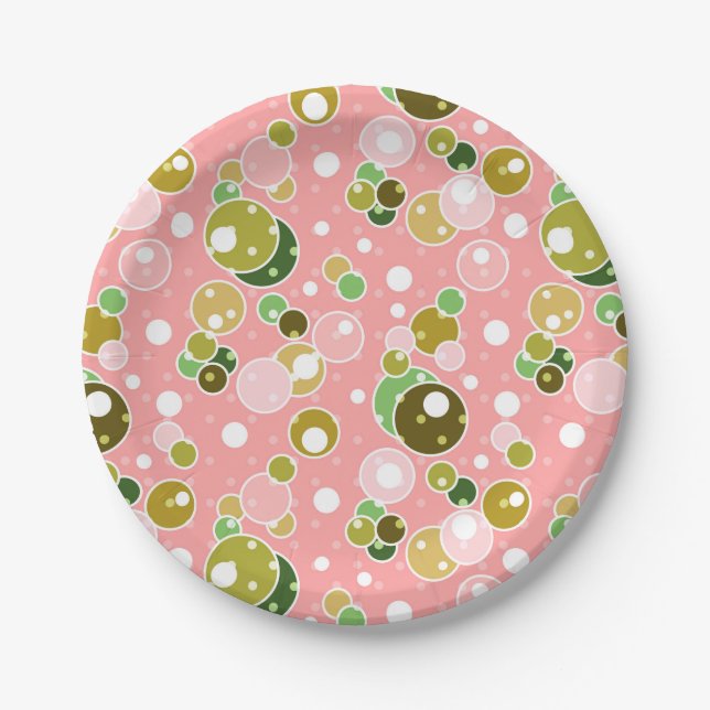 Pastel pink kids fun bubbles circles birthday cute paper plates (Front)