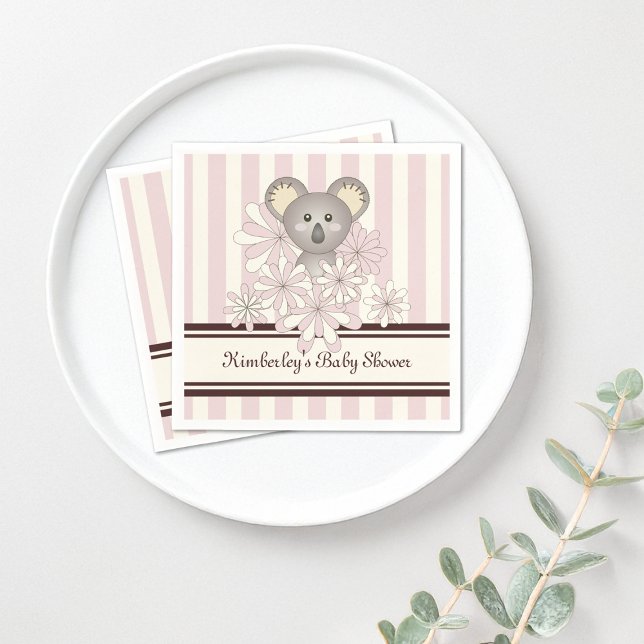 Pastel Pink Koala Kids Birthday / Girl Baby Shower Paper Napkins (Creator Uploaded)
