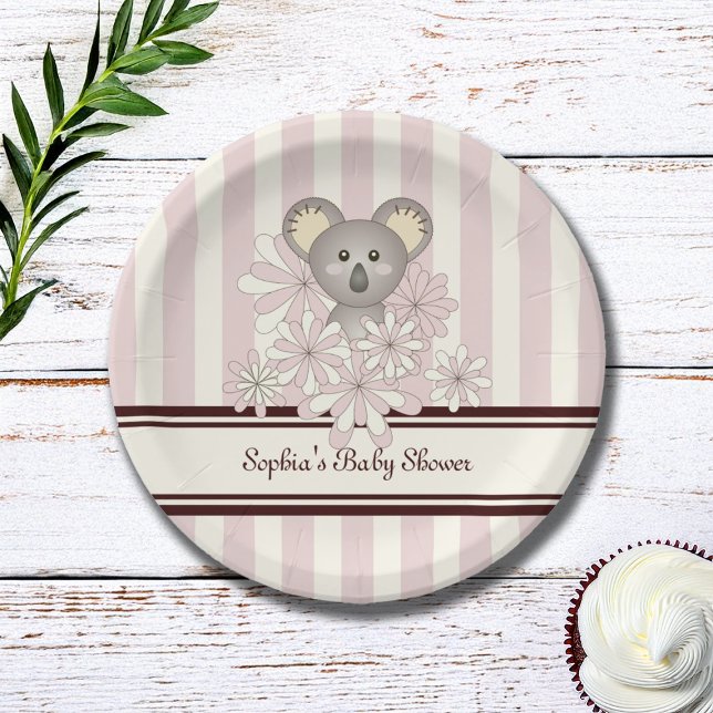 Pastel Pink Koala Kids Birthday / Girl Baby Shower Paper Plates (Creator Uploaded)