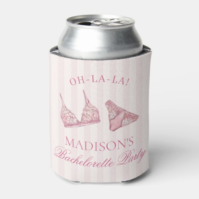 Pastel Pink Lace Lingerie Bachelorette Party Favor Can Cooler (Can Front)