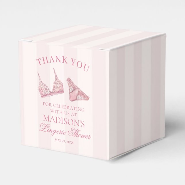 Pastel Pink Lace Lingerie Shower Bridal Dessert Favor Boxes (Front Side)