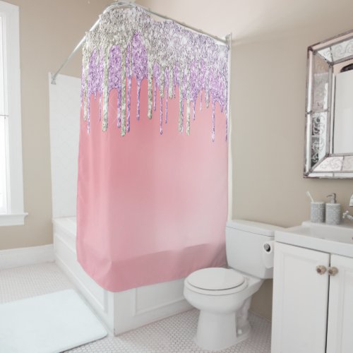  Pastel Pink Lavender Gold Glitter Drip AP7  Shower Curtain