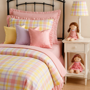 Pastel Pink Lavender Plaid Duvet Cover