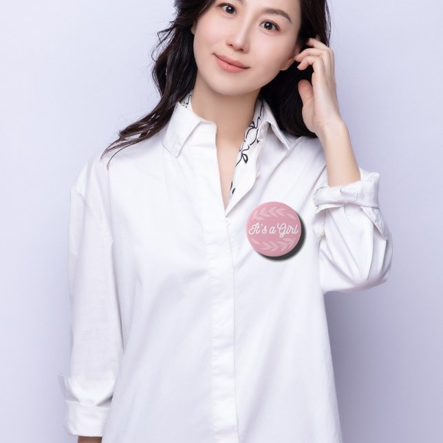 Pastel Pink leaves  - It's a Girl    Button (Creator Uploaded)