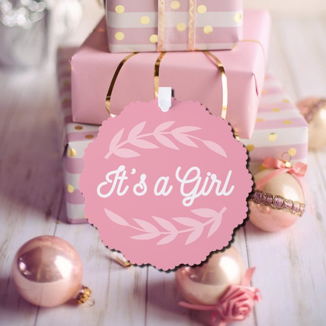 Pastel Pink leaves  - It's a Girl Ornament Card (Creator Uploaded)