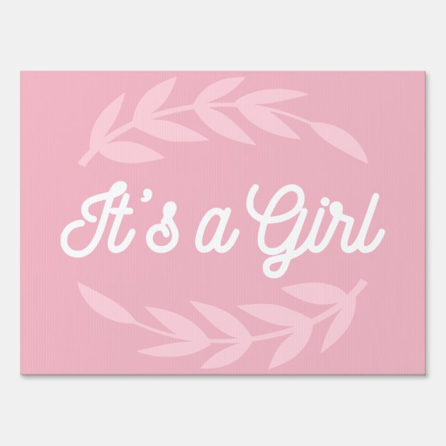 Pastel Pink leaves  - It's a Girl Sign (Front)