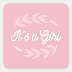 Pastel Pink leaves - It's a Girl Square Sticker