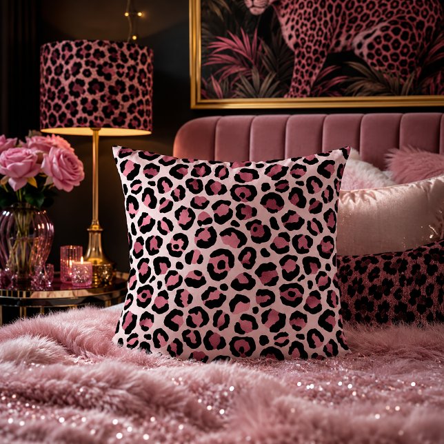 Pastel Pink Leopard Print Animal Pattern Throw Pillow (Creator Uploaded)