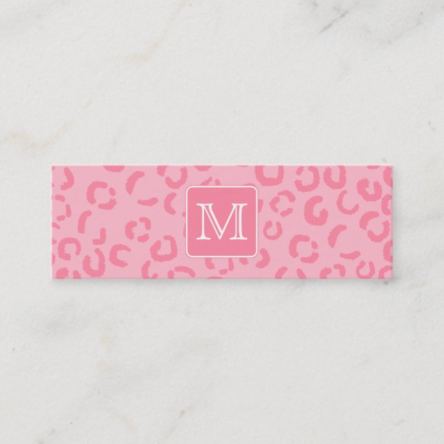 Pastel Pink Leopard Print. Custom Monogram. Mini Business Card (Front)