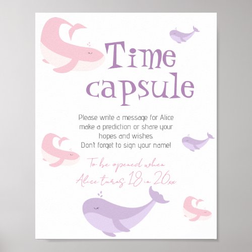 Pastel Pink Lilac Whale  Birthday Time Capsule Poster