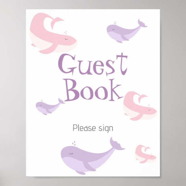 Pastel Pink Lilac Whale Guest Book (Front)