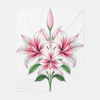 Pastel Pink Lilies with Art Deco Style Fleece Blanket