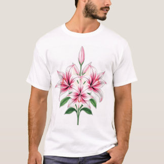 Pastel Pink Lilies with Art Deco Style T-Shirt