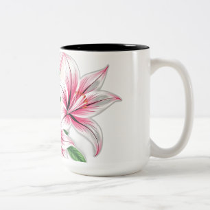 Pastel Pink Lilies with Art Deco Style Two-Tone Coffee Mug