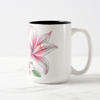 Pastel Pink Lilies with Art Deco Style Two-Tone Coffee Mug