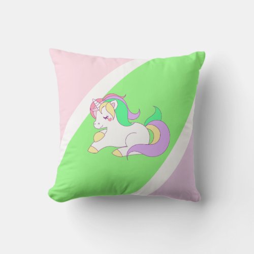 Pastel Pink Lime Green Purple Unicorn Pillow