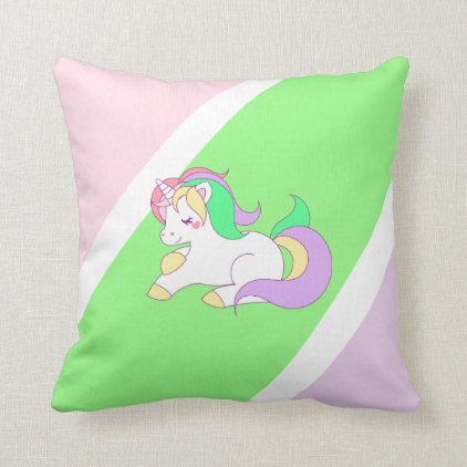 Pastel Pink Lime Green Purple Unicorn Pillow