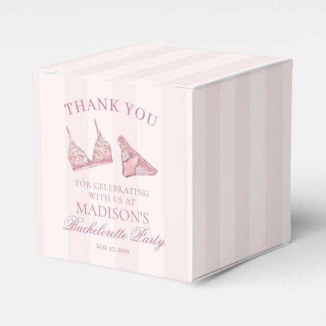 Pastel Pink Lingerie Bachelorette Party Dessert Favor Boxes (Front Side)