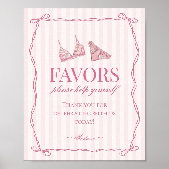 Pastel Pink Lingerie Bachelorette Party Favors Poster (Front)