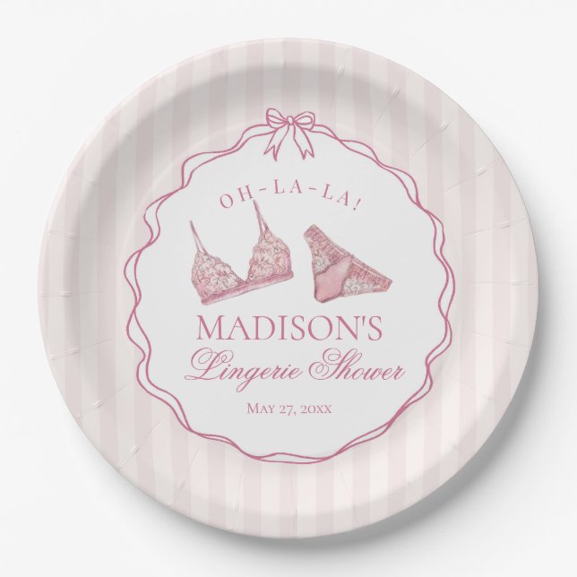 Pastel Pink Lingerie Shower Bachelorette Bridal Paper Plates (Front)