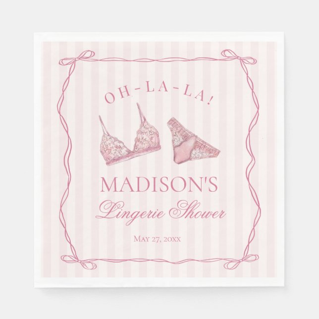 Pastel Pink Lingerie Shower Bachelorette Party Napkins (Front)