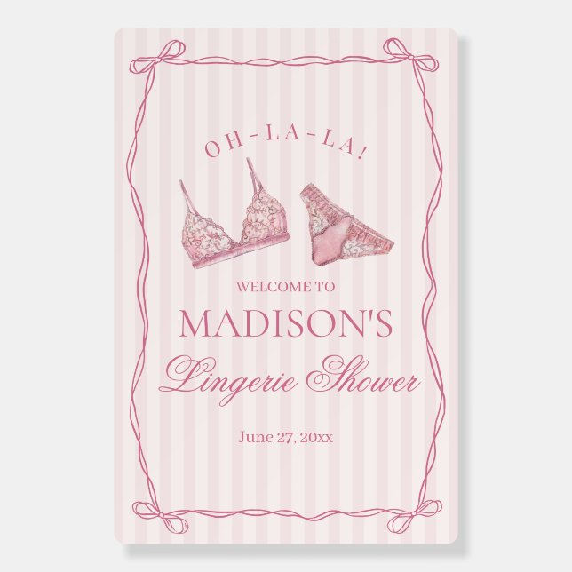 Pastel Pink Lingerie Shower Panty Party Welcome Foam Board (Front)