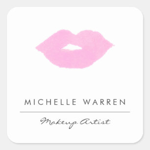 Pastel Pink Lips Watercolor Makeup Artist Square Sticker