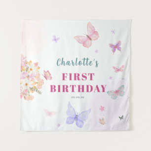 Pastel pink little butterfly birthday backdrop