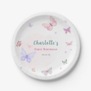 Pastel pink little butterfly birthday paper plates