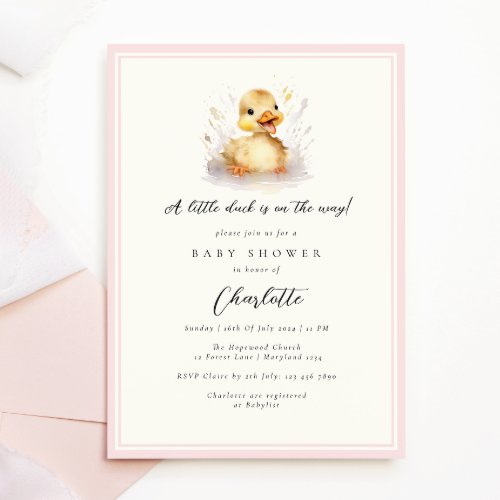 Pastel Pink Little Duck Baby Shower Invitation