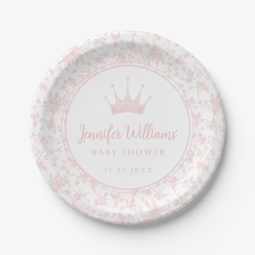 Pastel pink little princess crown baby girl shower paper plates