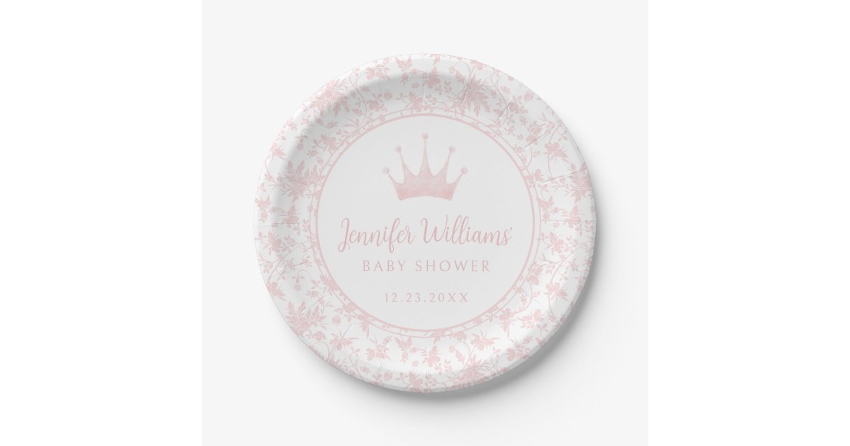 Pastel pink little princess crown baby girl shower paper plates | Zazzle