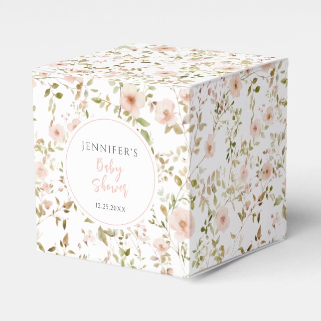 Pastel pink little wildflower baby girl shower favor boxes (Front Side)