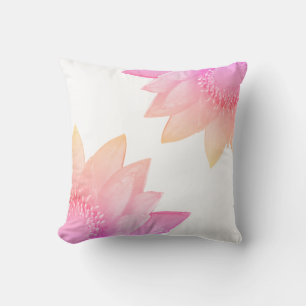 Pastel Pink Lotus Flowers on White Throw Pillow