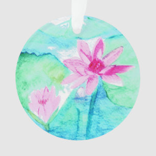 Pastel Pink Lotus Flowers Watercolor Ornament